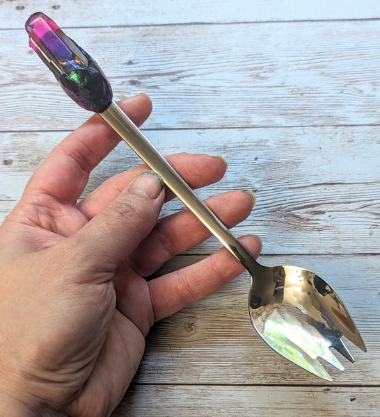 Pink & Green Aura Quartz Spork