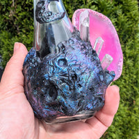 Amethyst and Rainbow Aura Quartz Moon Textured Potion Bottle